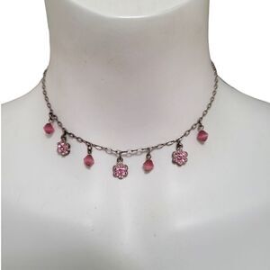 Adorable Pink beaded and gemstone flowers 15" Choker